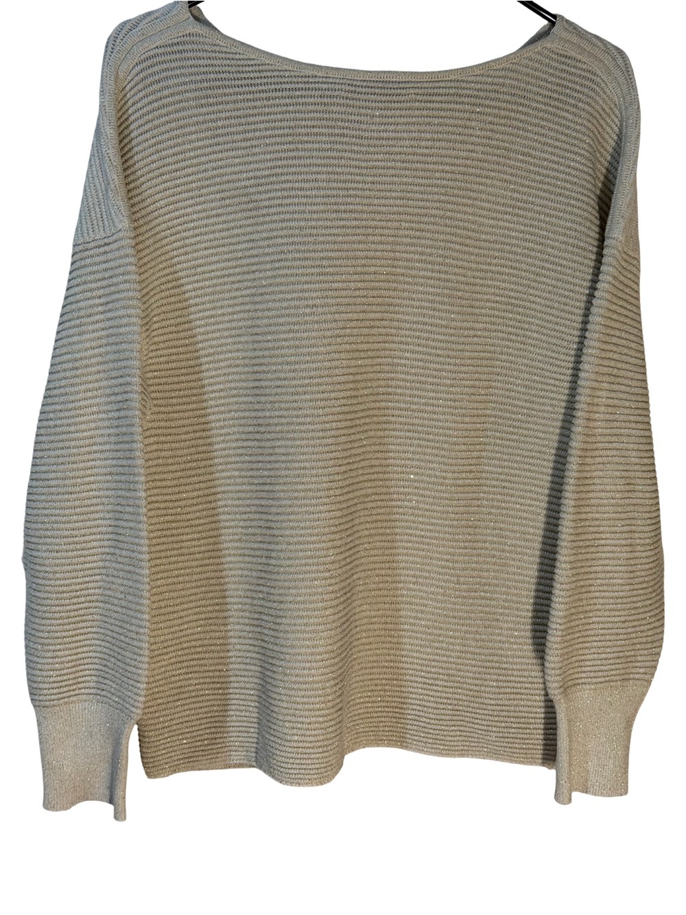 Tommy Bahama Cream Scoop-Neck Ribbed Knit Sweater Metallic Gold Accents - Picture 2 of 8